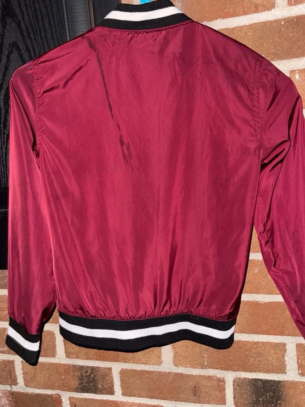 Justice Maroon Bomber Jacket with Pink Lettering